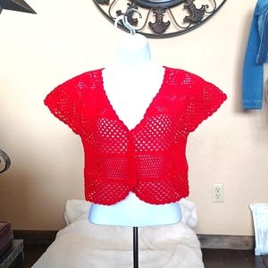 Talbots crocheted shirt red size S